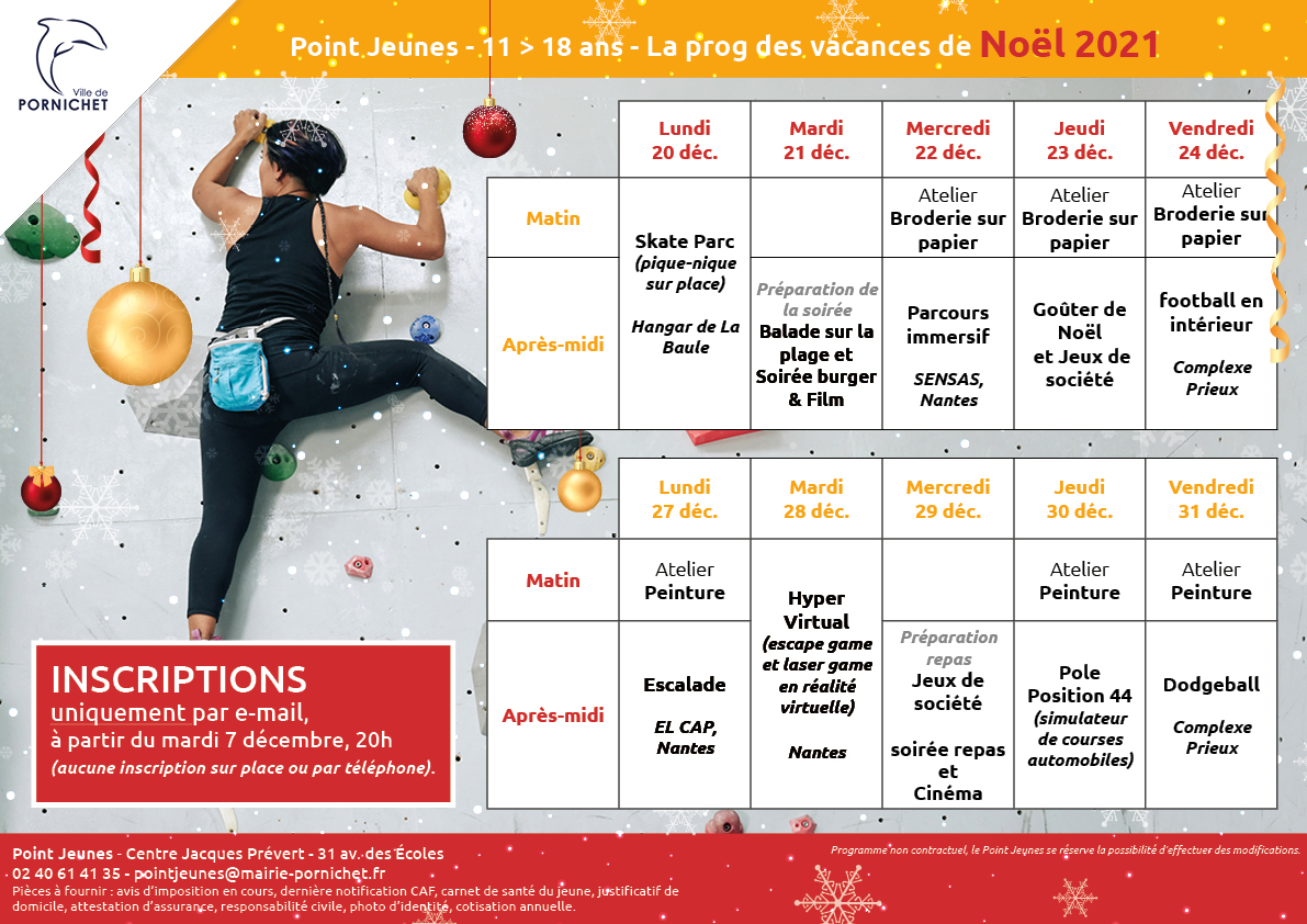 Programme des vacances de Noël au Point Jeunes